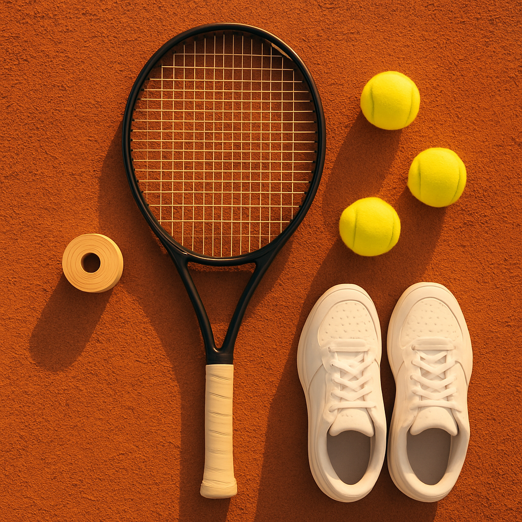 Tennisuirusting: racket, ballen en schoenen